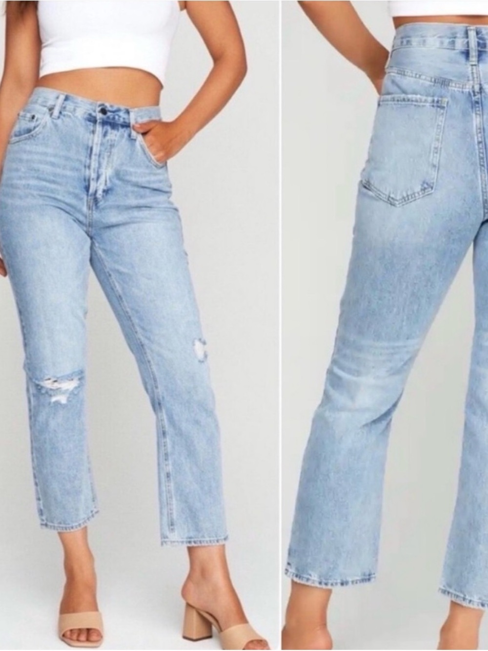 High-Rise Cropped Light Blue Women's Jeans